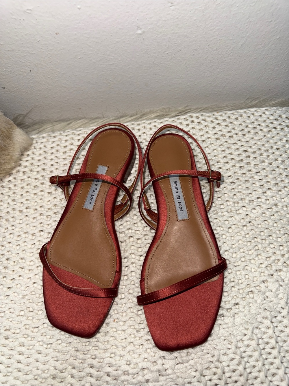 Emma Paterson Satin Strappy Sandals in Deep Red